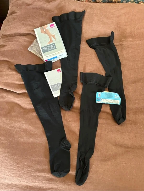Duo med L & Jobst XL black thigh high, compression flight medical stockings - Picture 1 of 14